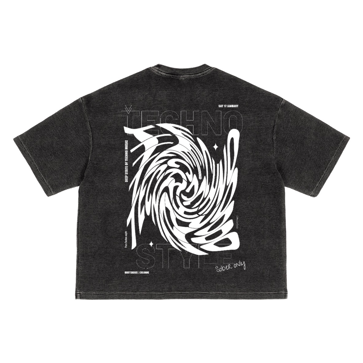 Waffle-Texture Washed Cropped Boxy T-Shirt