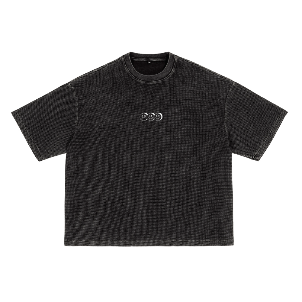 Waffle-Texture Washed Cropped Boxy T-Shirt