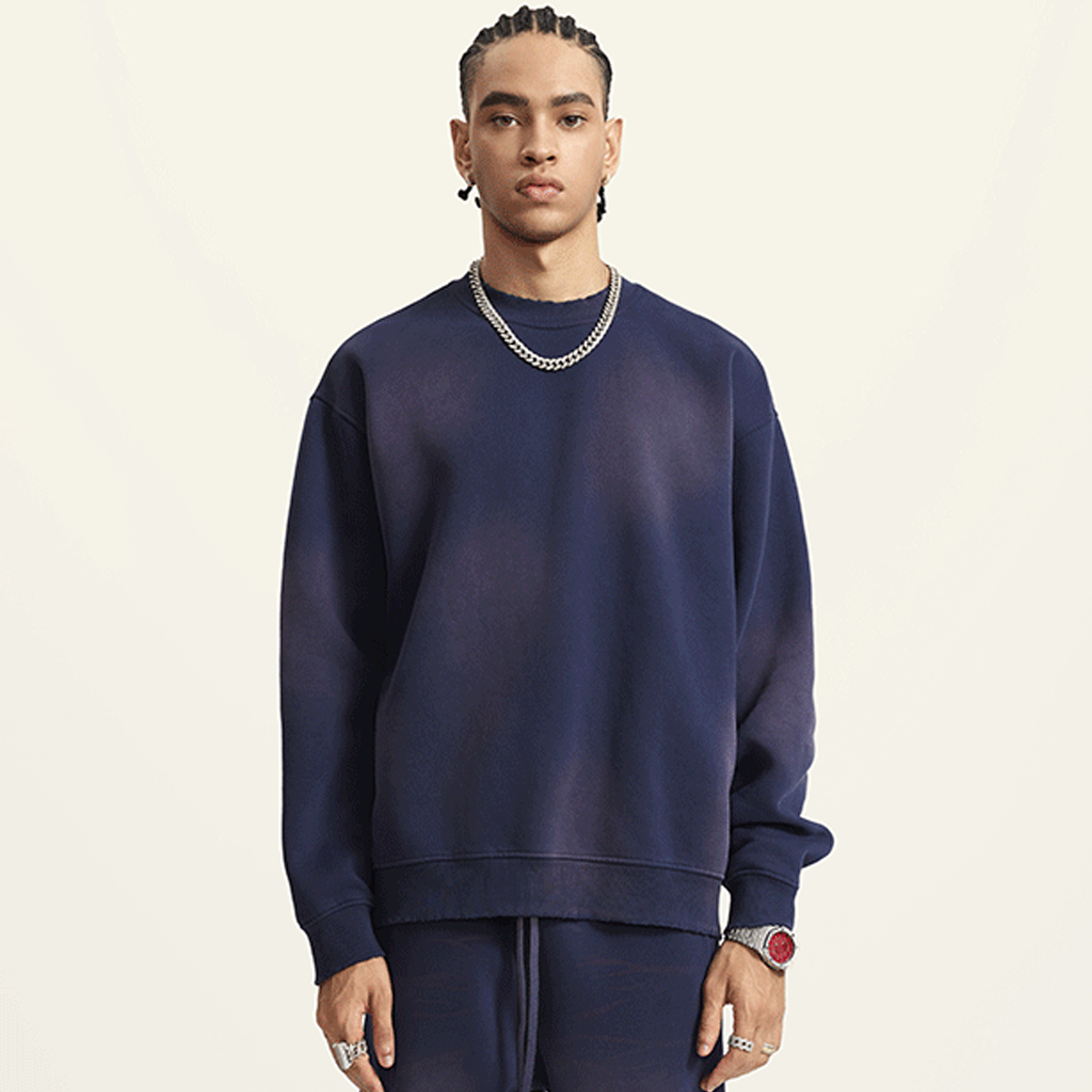 Basic - Round Neck Washed Heavyweight Sweatshirt