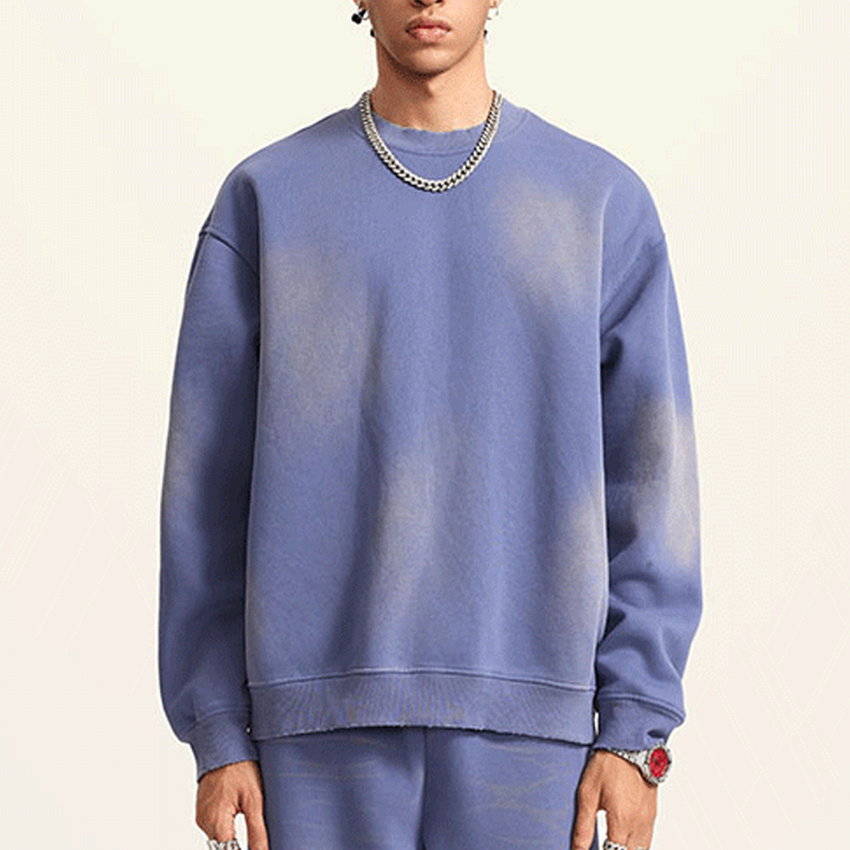 Basic - Round Neck Washed Heavyweight Sweatshirt