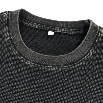 Waffle-Texture Washed Cropped Boxy T-Shirt