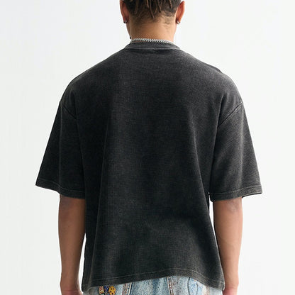 Waffle-Texture Washed Cropped Boxy T-Shirt
