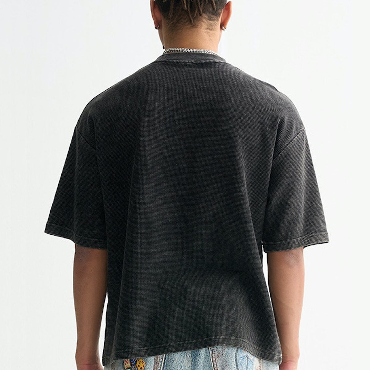 Waffle-Texture Washed Cropped Boxy T-Shirt(250GSM)