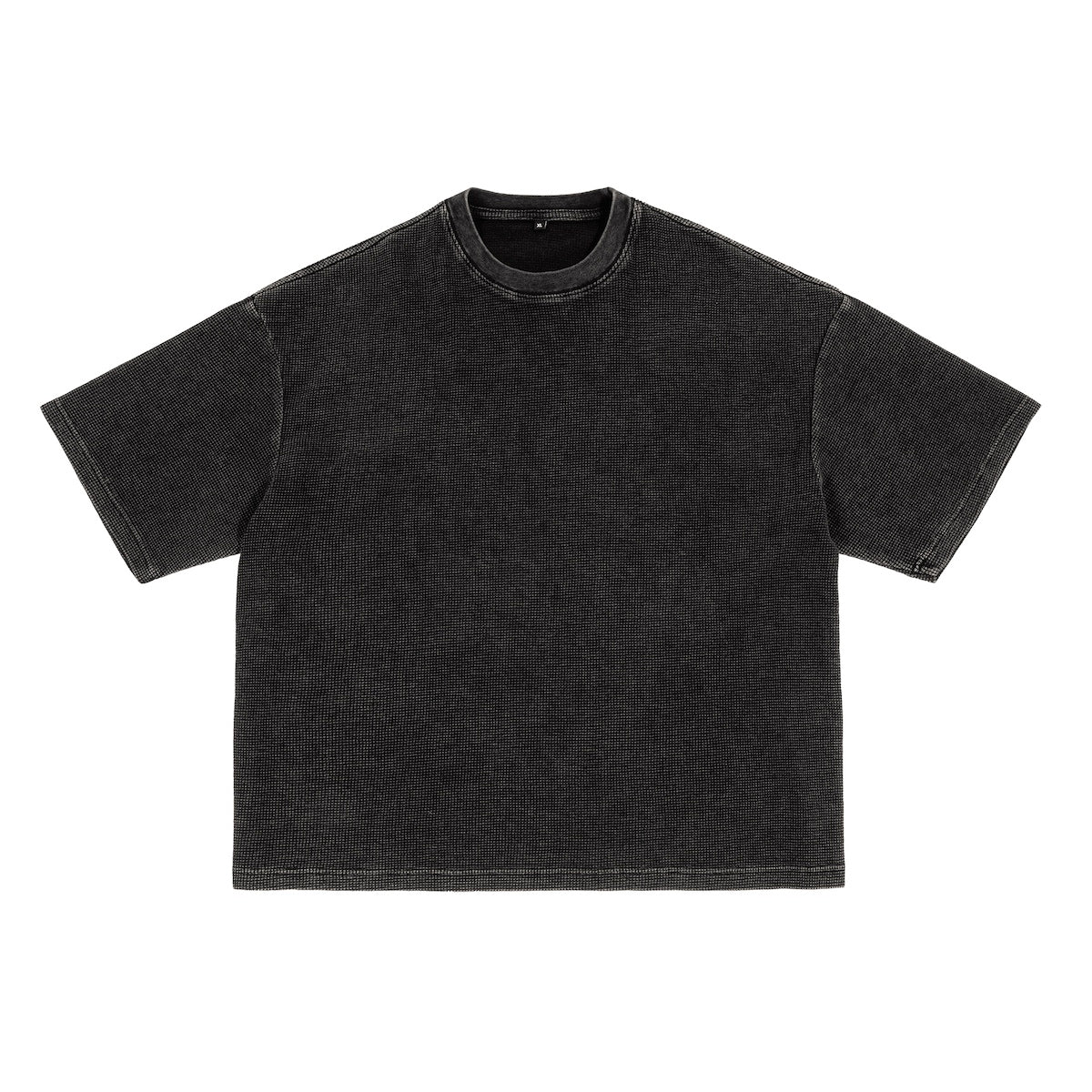 Waffle-Texture Washed Cropped Boxy T-Shirt
