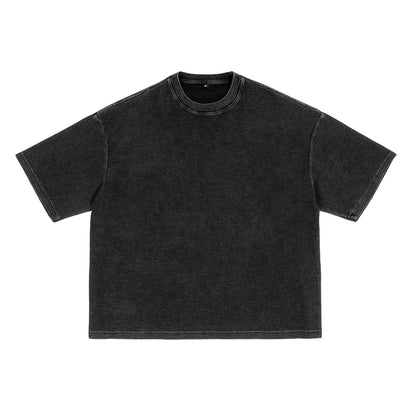 Waffle-Texture Washed Cropped Boxy T-Shirt(250GSM)